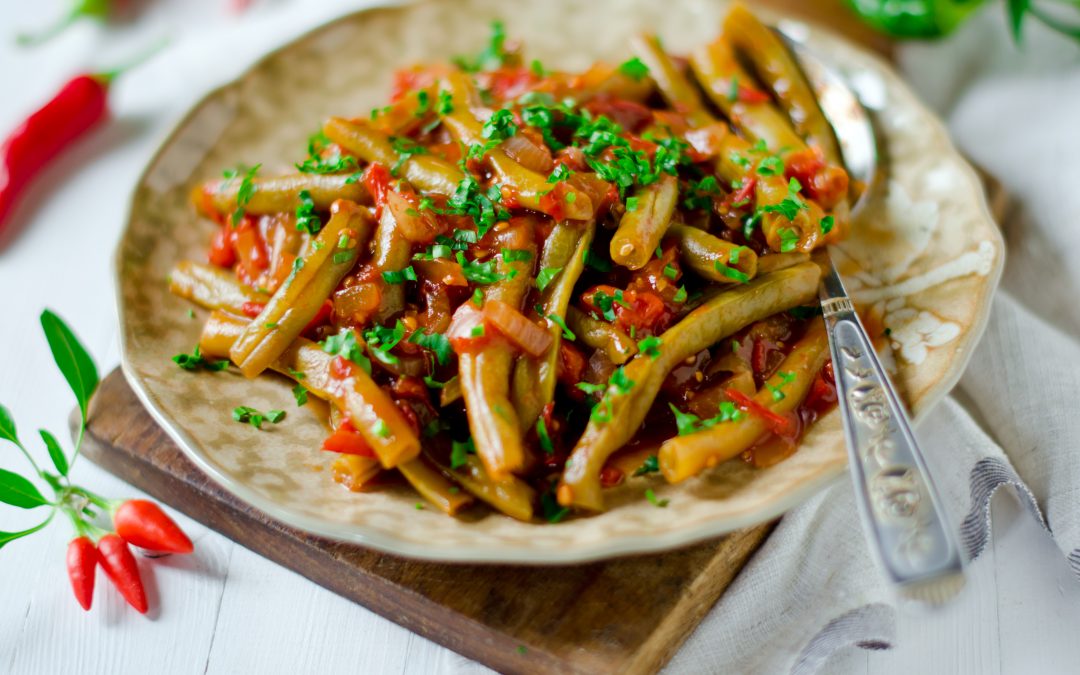 Mediterranean Green Bean, Onion & Tomato side dish