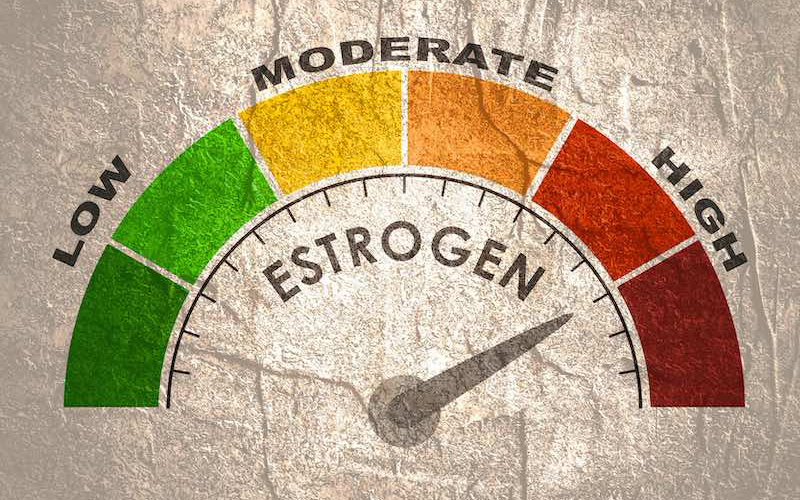 Hormone estrogen level measuring scale. Health care concept illustration.