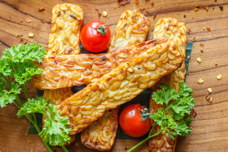 Oven Baked, Marinated Tempeh with Power Salad