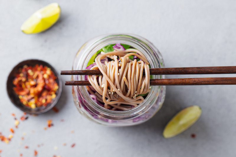 Tofu and Vege Soba Noodle Bowl with Spicy Peanut Sauce