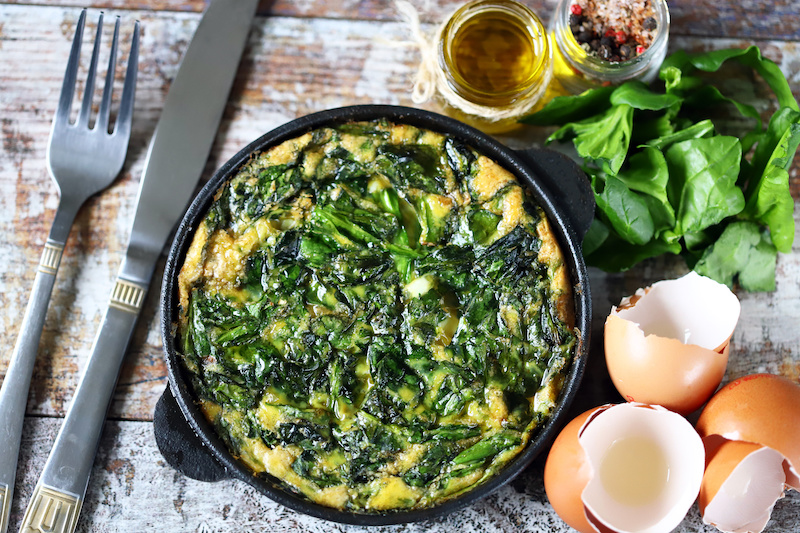 Silverbeet, Caramelised onion and Feta Frittata