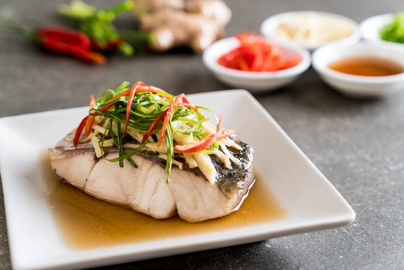 Steamed Asian Fish with Coriander, Shallots, Garlic & Ginger