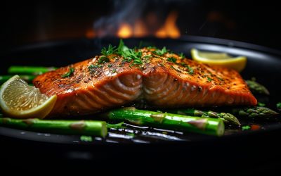 Lemon & Dill Baked Salmon with Asparagus, Pea, Feta & Pine Nut Salad
