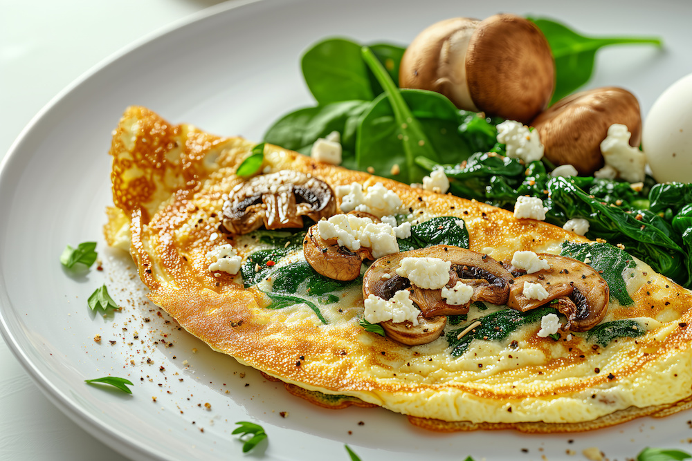 Nutritious Spinach & Garlic Mushroom Breakfast Omelette