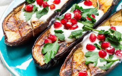 Roasted Eggplant with Tahini & Pomegranate