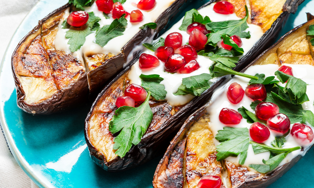 Roasted Eggplant with Tahini & Pomegranate